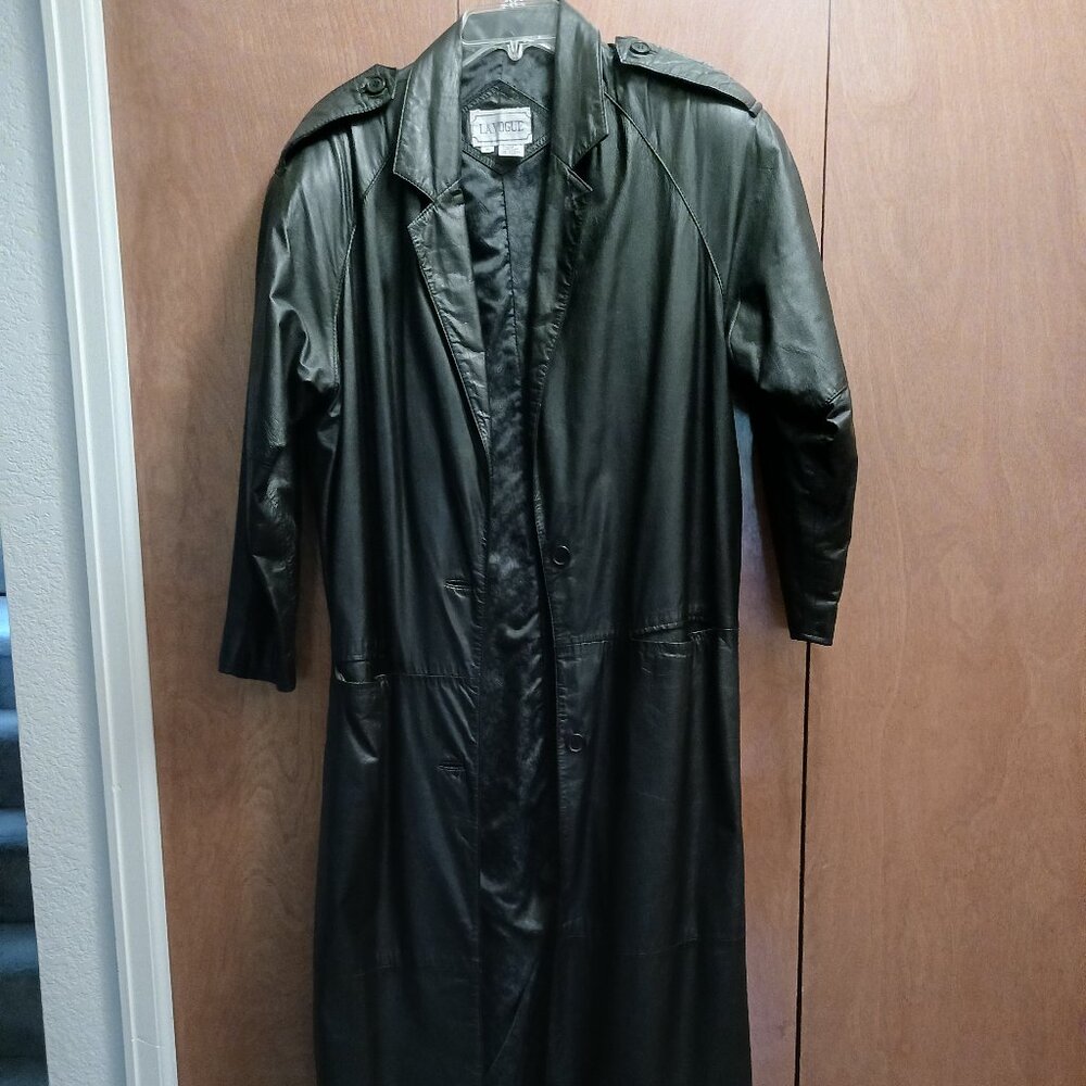 Vintage black leather trench coat